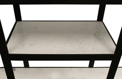 58" White and Black Genuine Marble Floor Shelf Console Table Two Shelves