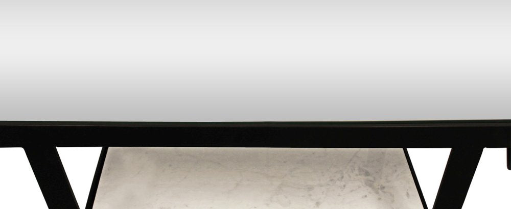 58" White and Black Genuine Marble Floor Shelf Console Table Two Shelves