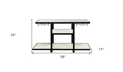 58" White and Black Genuine Marble Floor Shelf Console Table Two Shelves
