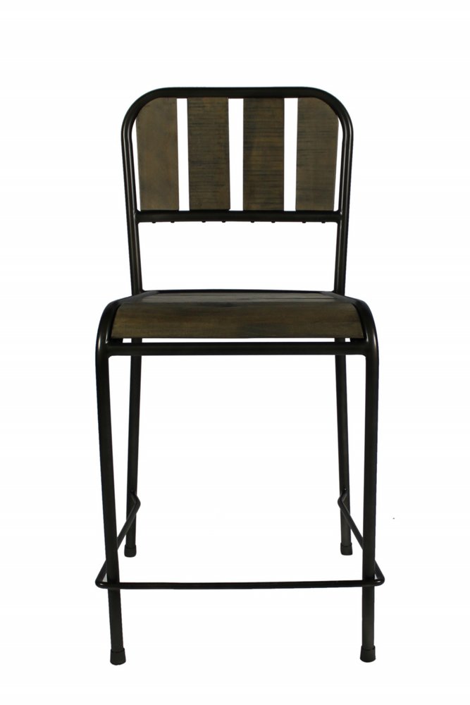 25" Brown And Black Solid Wood And Iron Counter Height Bar Chair