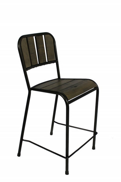 25" Brown And Black Solid Wood And Iron Counter Height Bar Chair