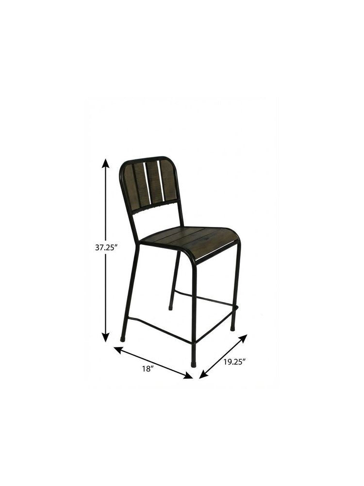 25" Brown And Black Solid Wood And Iron Counter Height Bar Chair