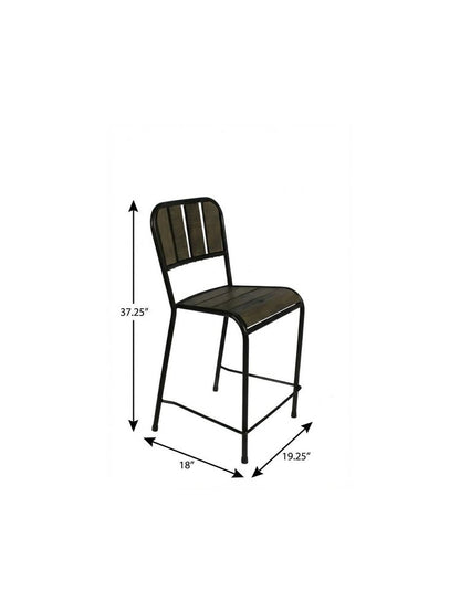 25" Brown And Black Solid Wood And Iron Counter Height Bar Chair