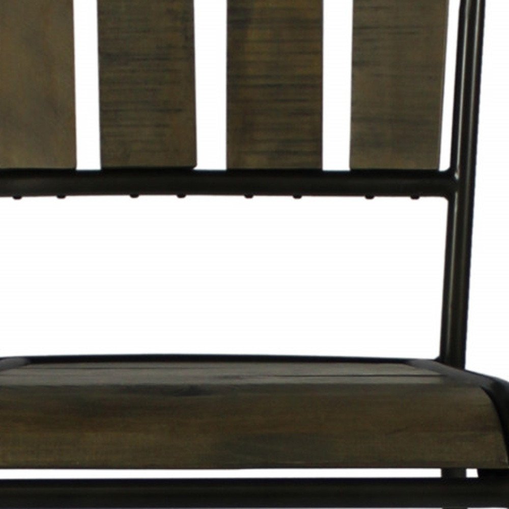 25" Brown And Black Solid Wood And Iron Counter Height Bar Chair