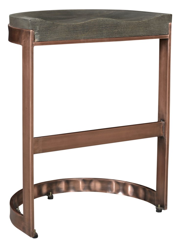 26" Gray And Copper Solid Wood And Iron Backless Counter Height Bar Chair