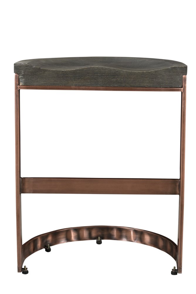 26" Gray And Copper Solid Wood And Iron Backless Counter Height Bar Chair
