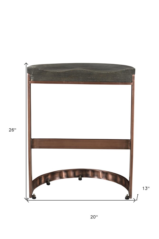26" Gray And Copper Solid Wood And Iron Backless Counter Height Bar Chair
