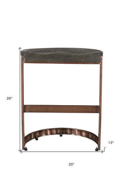 26" Gray And Copper Solid Wood And Iron Backless Counter Height Bar Chair