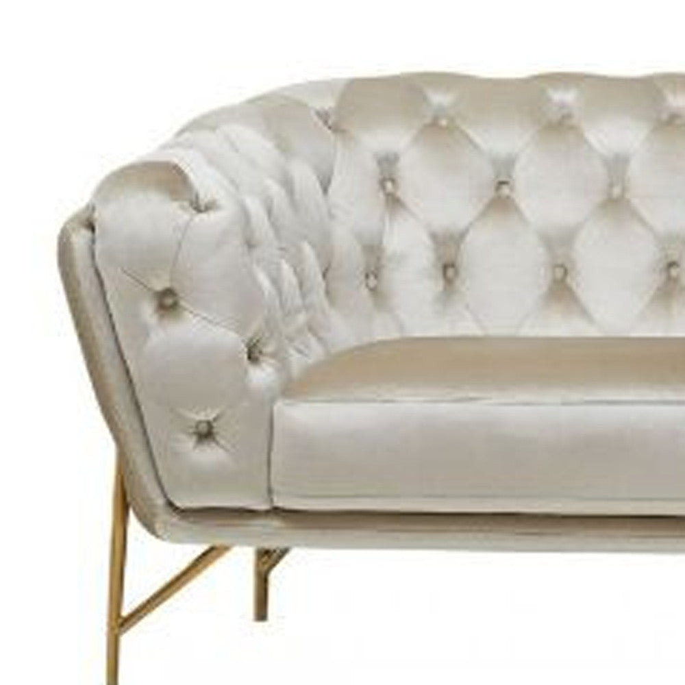 88" Beige Velvet Sofa With Gold Legs