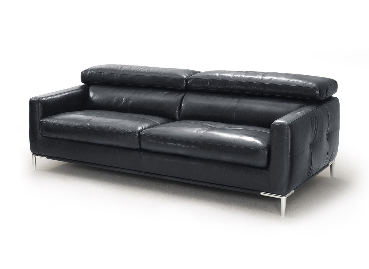 79" Black Genuine Leather Sofa With Silver Legs