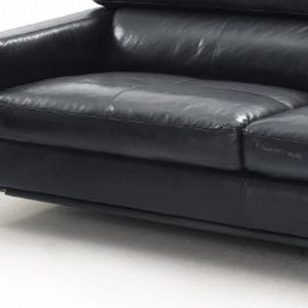 79" Black Genuine Leather Sofa With Silver Legs