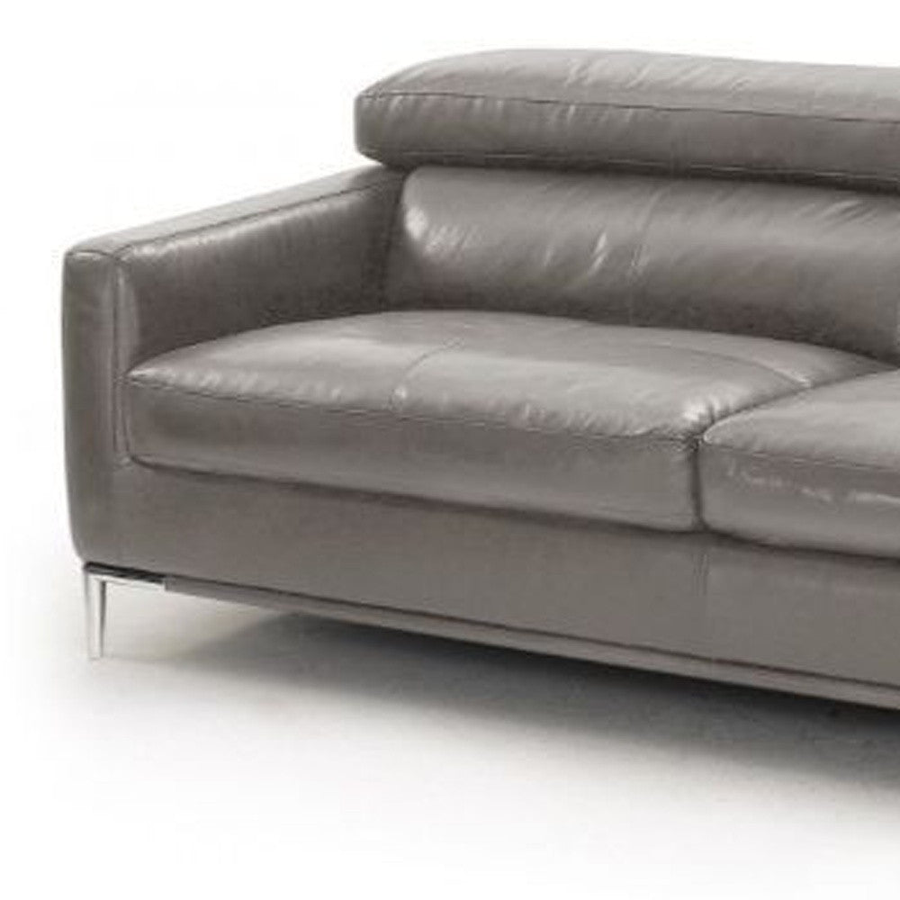 79" Dark Grey Leather Sofa With Silver Legs