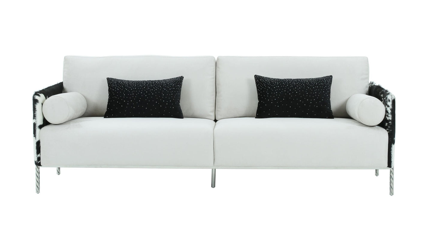 89" White Sofa And Toss Pillows With Silver Legs