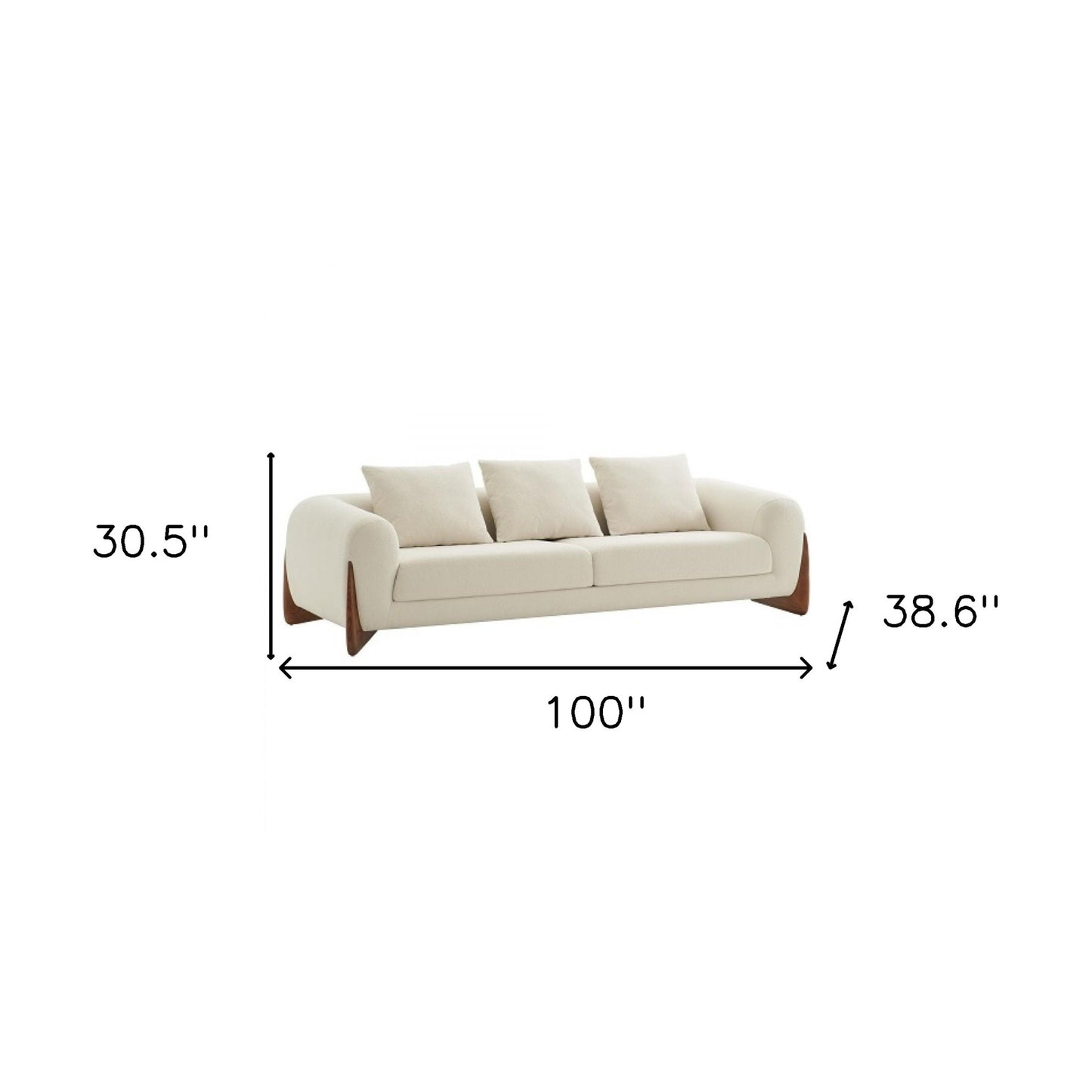 100" Cream Sofa With Wood Brown Legs
