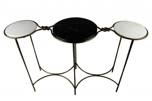 50" Black White And Gold Genuine Marble Round Six Leg Console Table