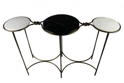 50" Black White And Gold Genuine Marble Round Six Leg Console Table