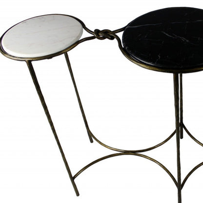 50" Black White And Gold Genuine Marble Round Six Leg Console Table