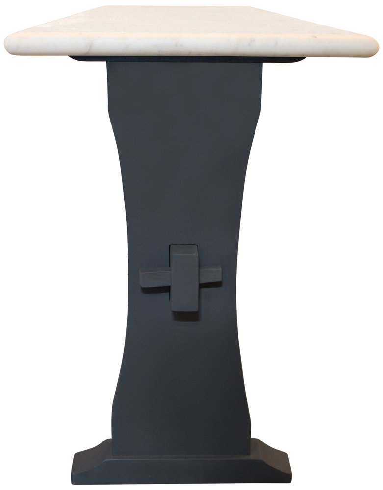 70" Ivory and Black Genuine Marble and Solid Wood Trestle Console Table