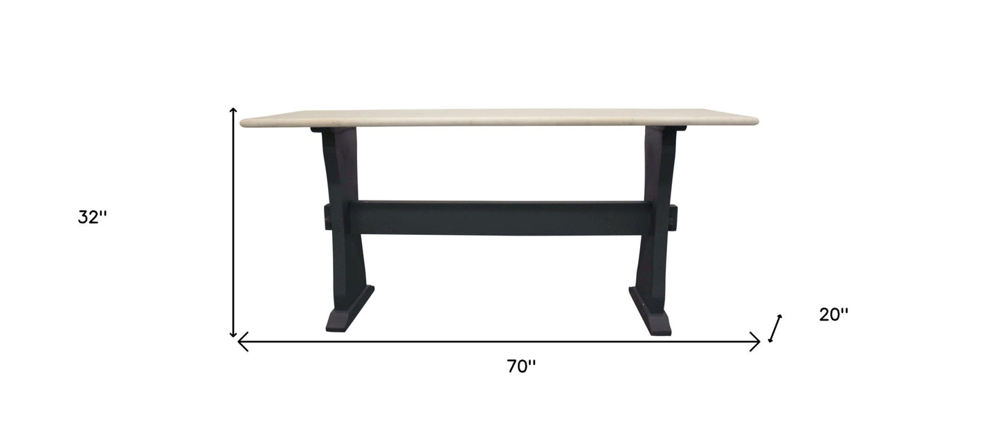 70" Ivory and Black Genuine Marble Trestle Console Table