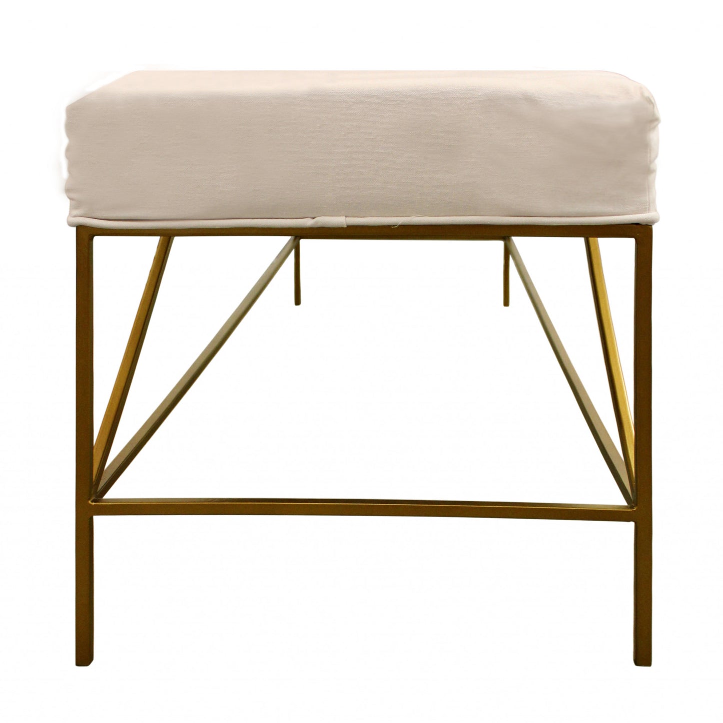 58" Ivory and Gold Upholstered Linen Bench