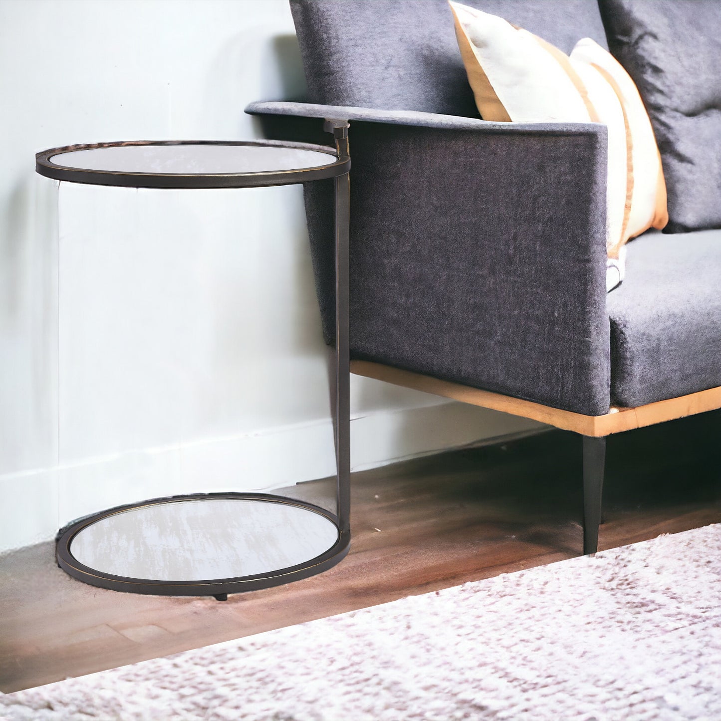 23" Black Mirrored Oval Mirrored End Table With Shelf