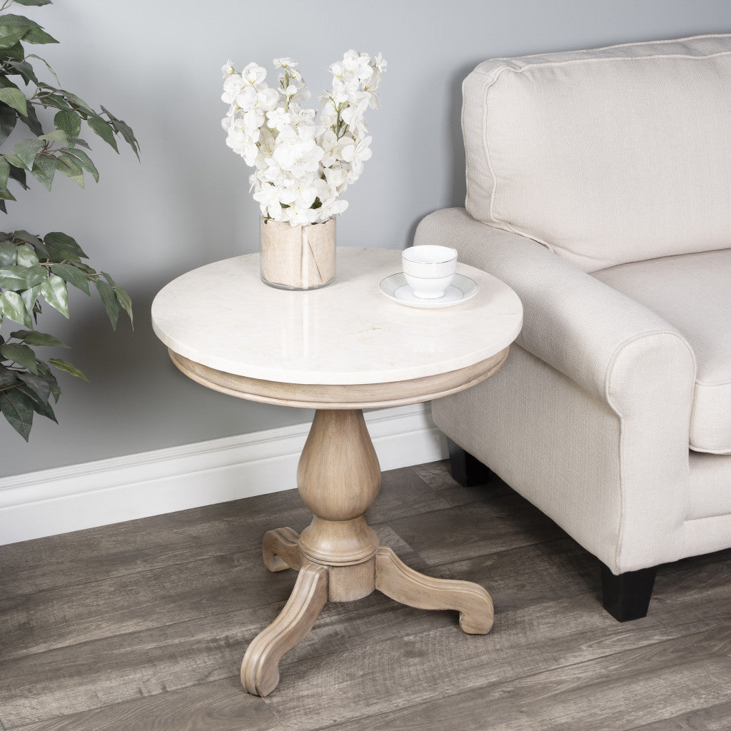 24" Light Brown Marble Round End Table