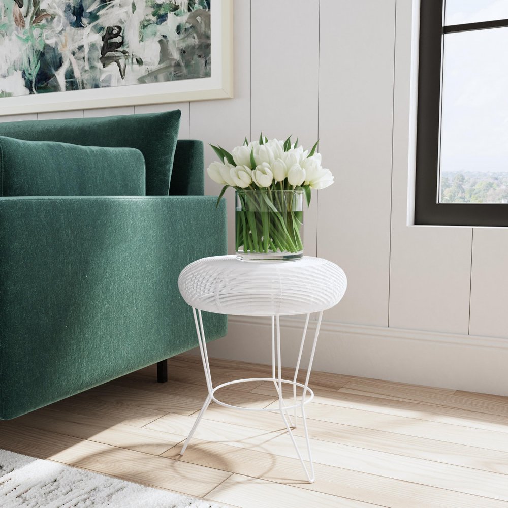 18" White Wire Round Top End Table