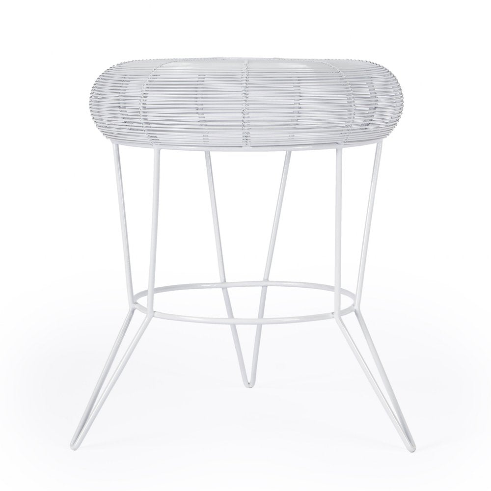 18" white wire round top end table