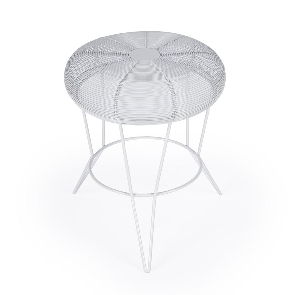 18-inch white wire end table with round top.