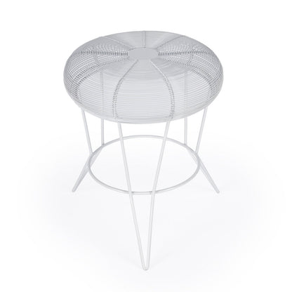 18-inch white wire end table with round top.
