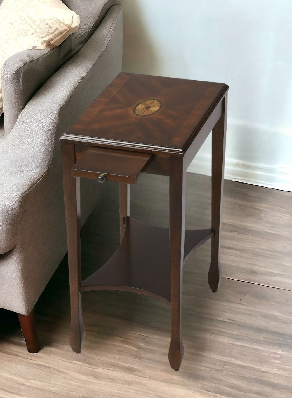 25" Dark Brown Manufactured Wood Rectangular End Table With Shelf