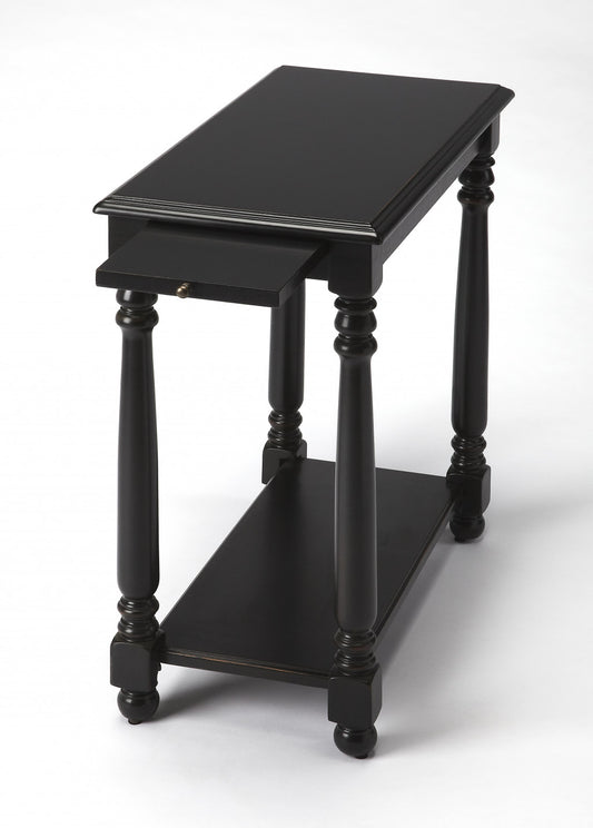 24" Black Distressed Wood And Wood End Table With Shelf