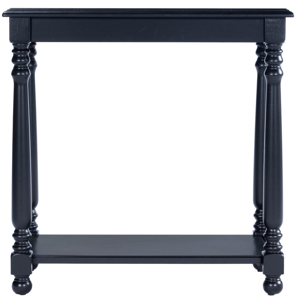 24" Black Distressed Wood And Wood End Table With Shelf