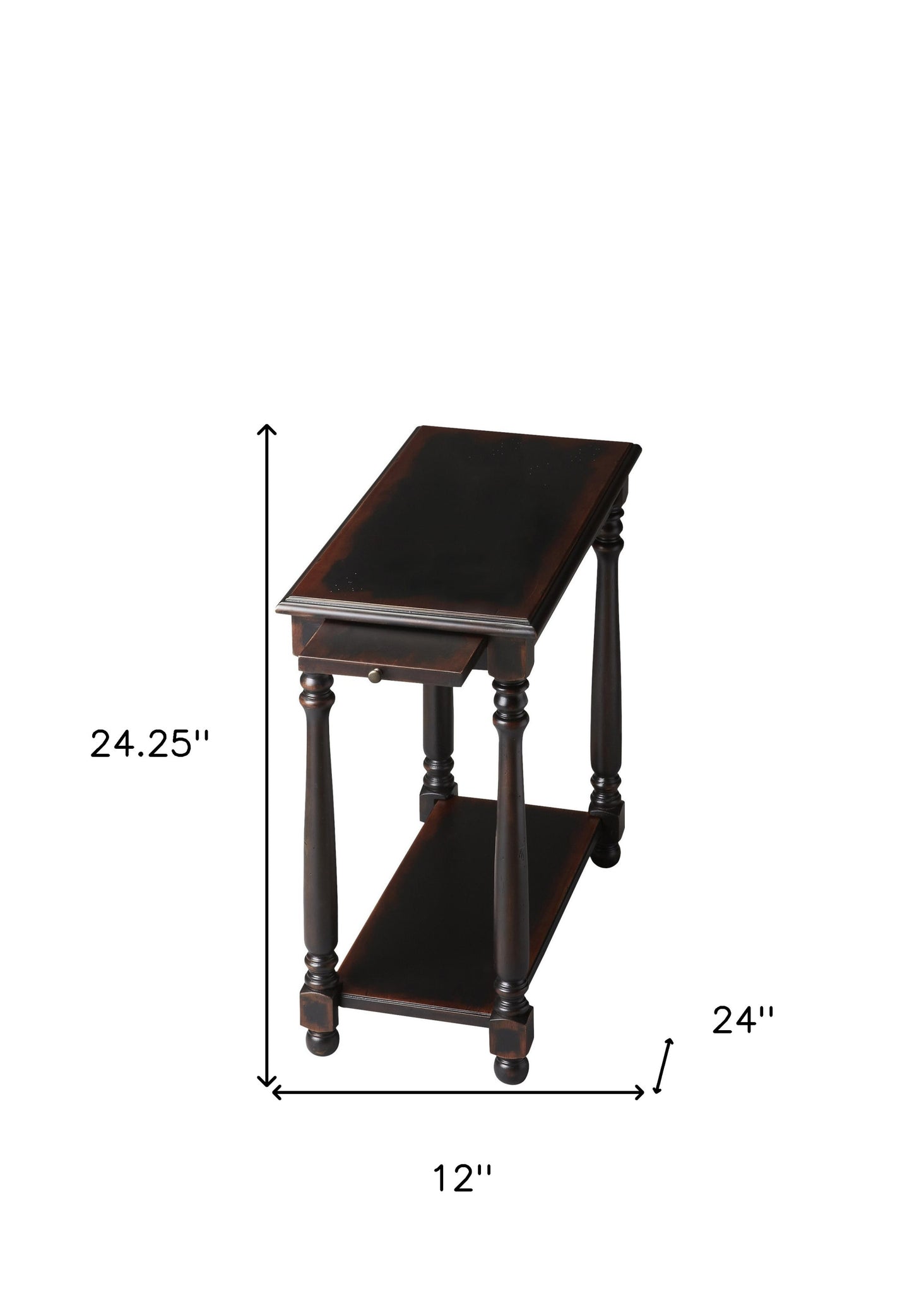 24" Black End Table With Shelf