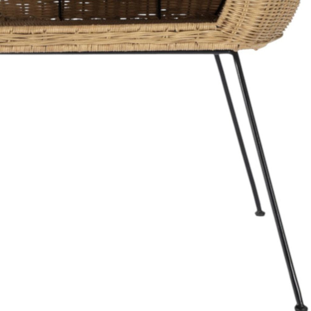 24" round end table with black & brown distressed rattan & iron, with a shelf