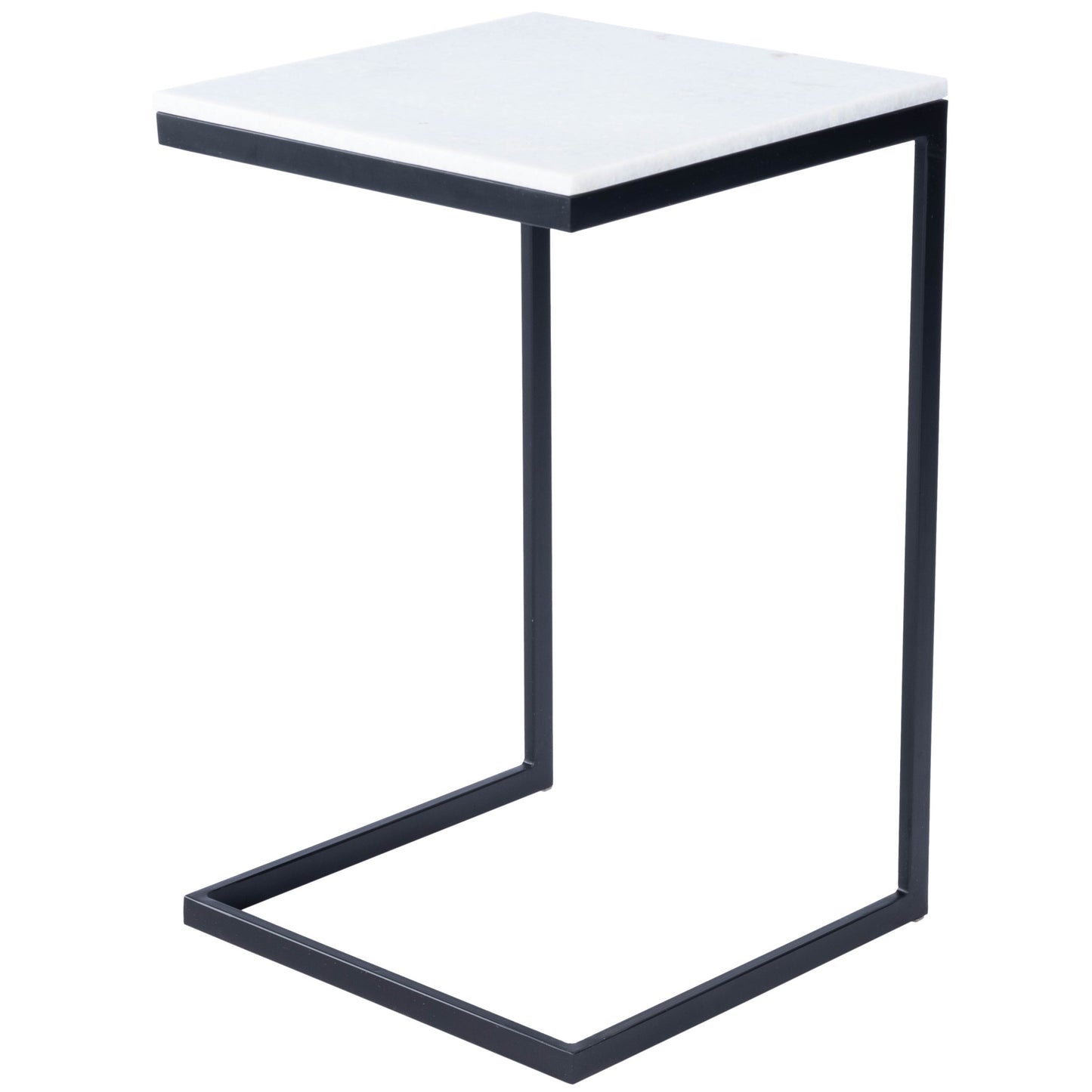 26" Black and White Marble Square C Shape End Table