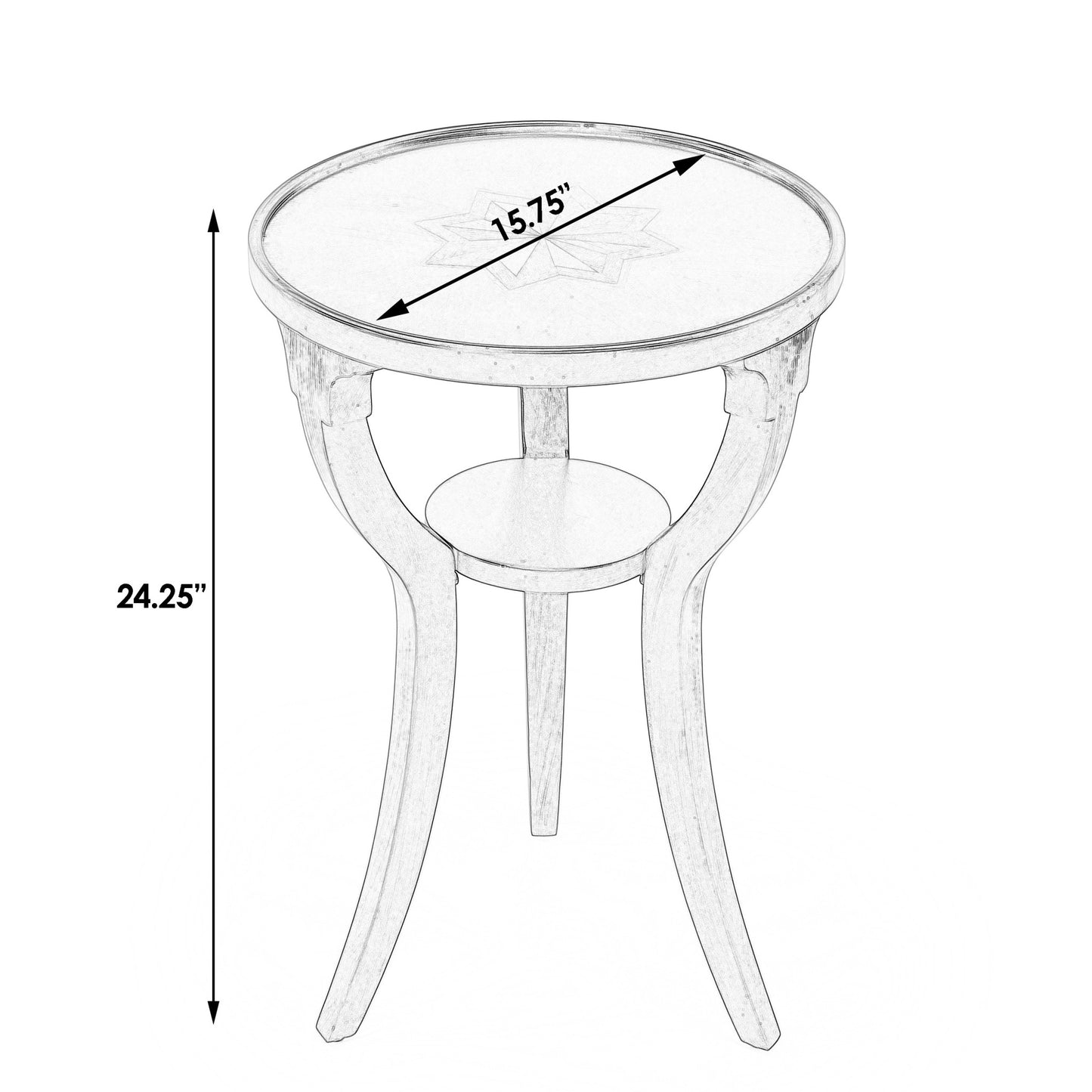 24" Beige Distressed Wood And Solid Wood Round End Table With Shelf