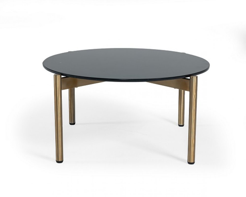 36" Black and Gold Faux Marble And Steel Round Coffee Table
