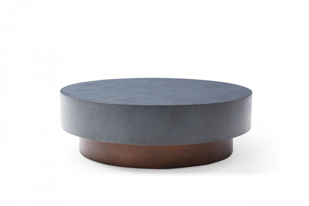 48" Gray and Brown Steel And Copper Round Drum Coffee Table
