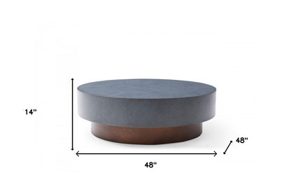 48" Gray and Brown Steel And Copper Round Drum Coffee Table