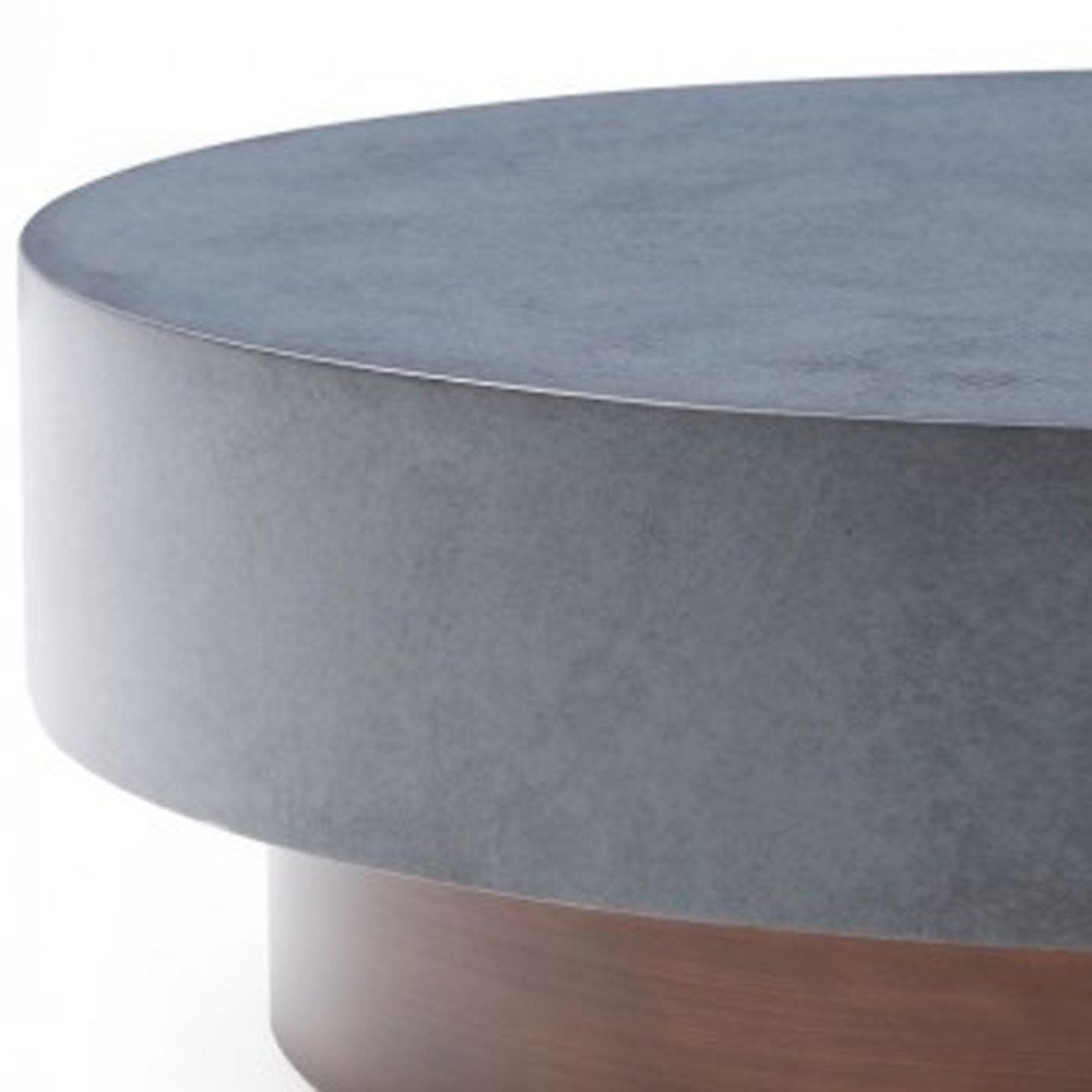48" Gray and Brown Steel And Copper Round Drum Coffee Table