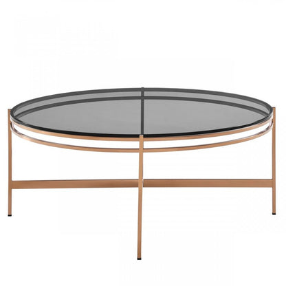 35" Gray and Gold Glass And Stainless Steel Round Coffee Table