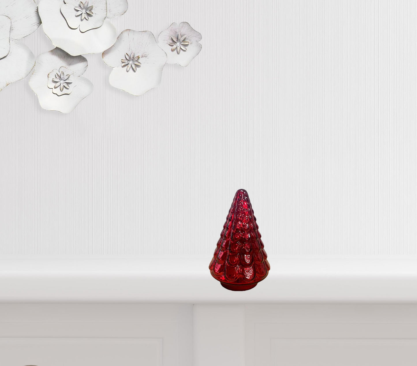 7" Embossed Red Glass Christmas Tree Sculpture