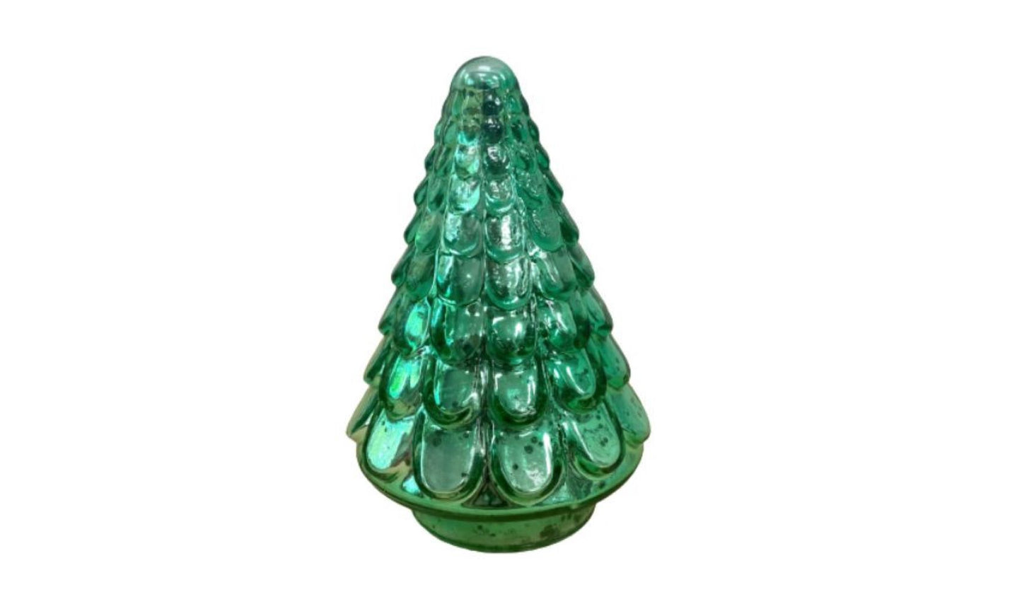 7" Embossed Green Glass Christmas Tree Sculpture