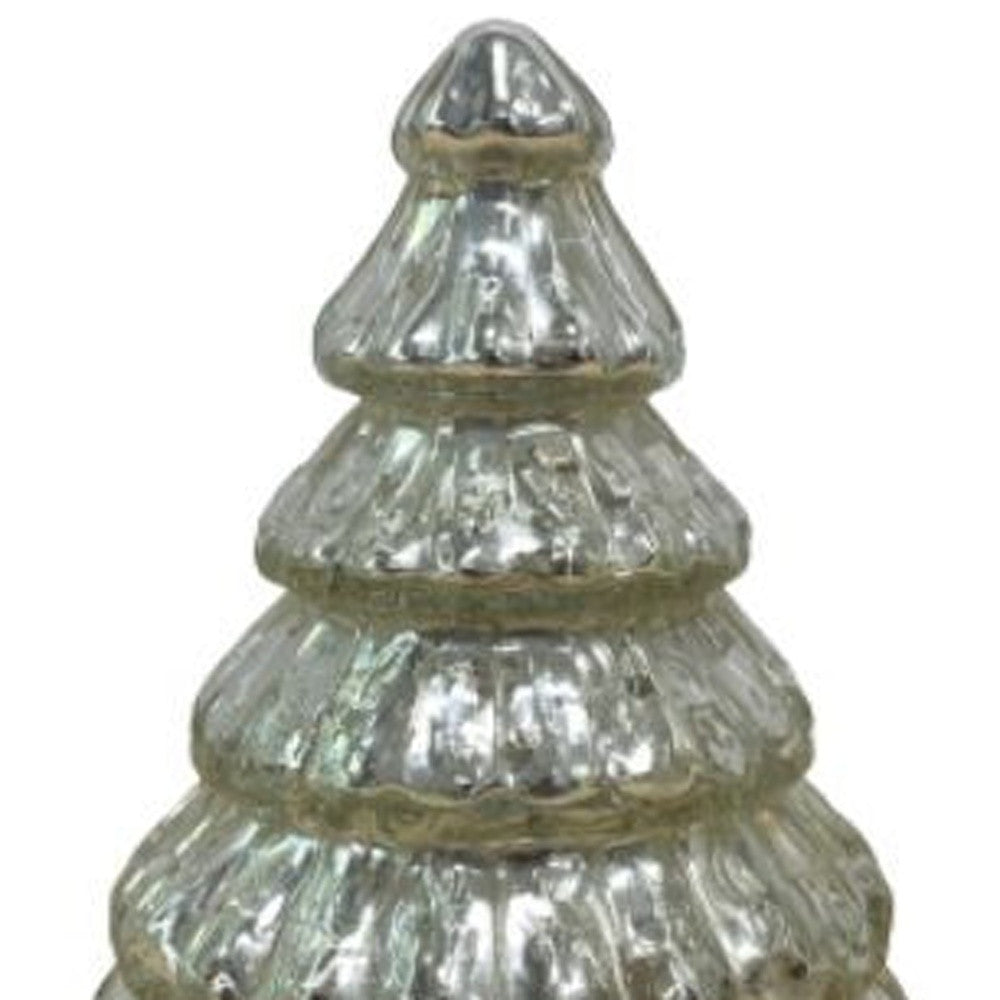 7" Embossed Silver Glass Christmas Tree Sculpture