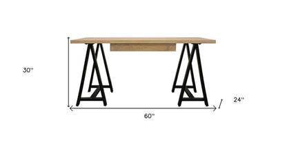 60" Ivory and Black Solid Wood Executive Desk