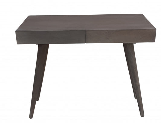 39" Gray Acacia Solid Wood Writing Desk With Three Drawers