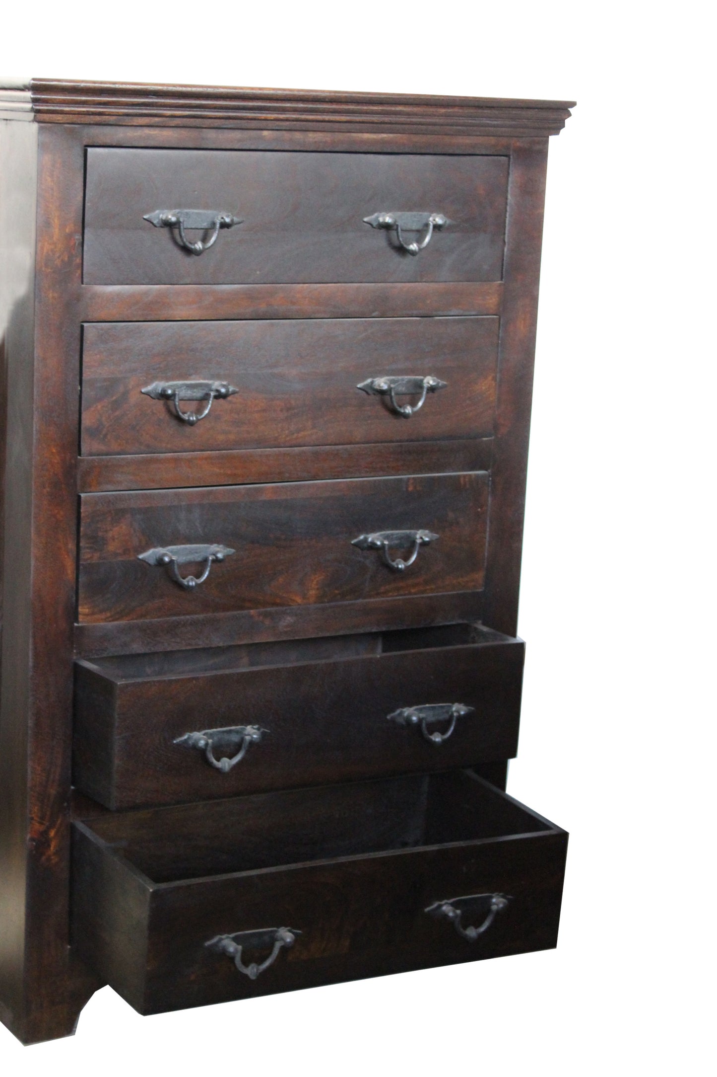 36" Brown Solid Wood Five Drawer Dresser