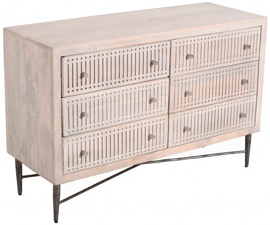 48" Brushed Ivory Solid Wood Six Drawer Double Dresser