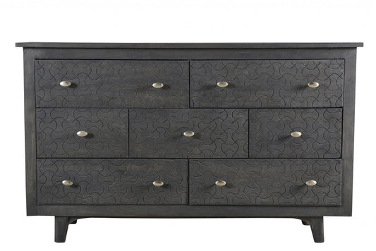 60" Gray Wash Solid Wood Seven Drawer Triple Dresser